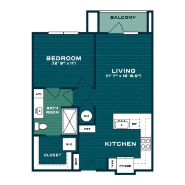 Rendering of the A1 floor plan with 1 bedroom[s] and 1 bathroom[s] at Lakesound