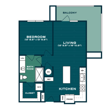 Rendering of the A2 COND. floor plan with 1 bedroom[s] and 1 bathroom[s] at Lakesound