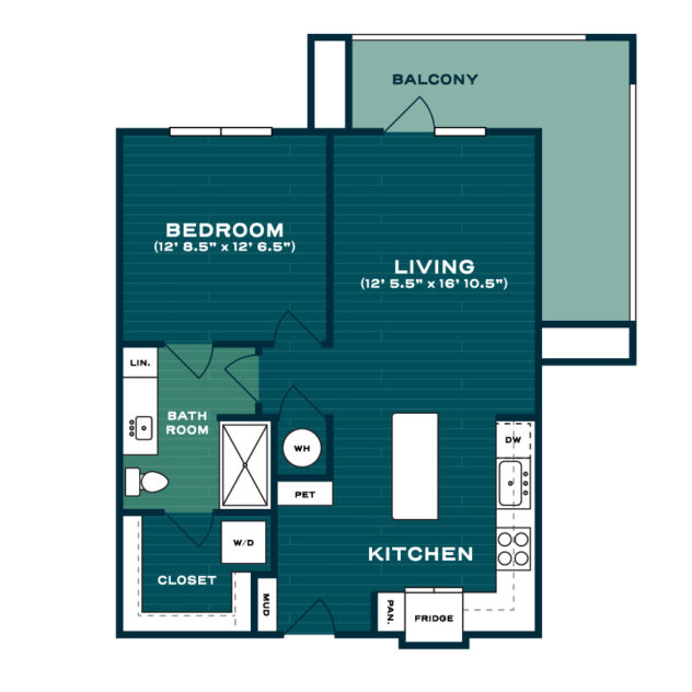 Rendering of the A2 COND. floor plan with 1 bedroom[s] and 1 bathroom[s] at Lakesound