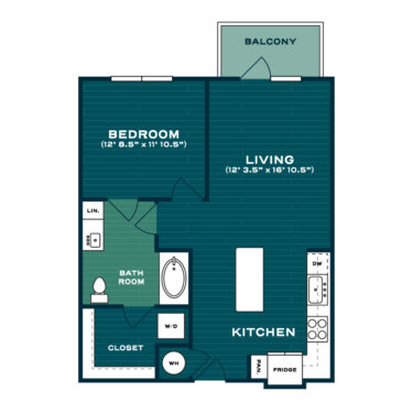 Rendering of the A2HA floor plan with 1 bedroom[s] and 1 bathroom[s] at Lakesound