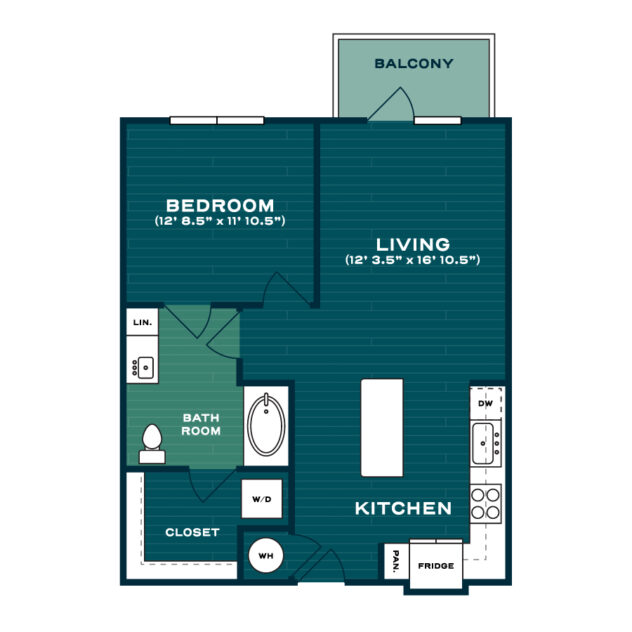 Rendering of the A2HA floor plan with 1 bedroom[s] and 1 bathroom[s] at Lakesound