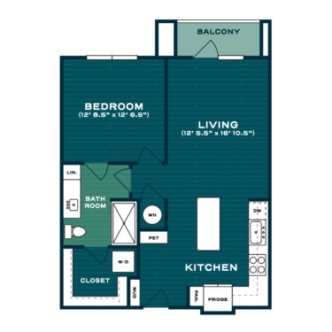 Rendering of the A2S floor plan with 1 bedroom[s] and 1 bathroom[s] at Lakesound