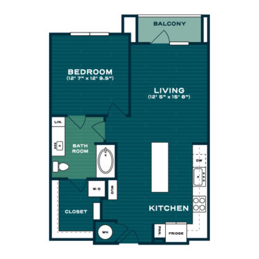 Rendering of the A3T floor plan with 1 bedroom[s] and 1 bathroom[s] at Lakesound