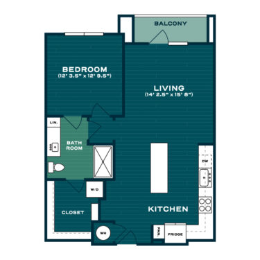 Rendering of the A4S floor plan with 1 bedroom[s] and 1 bathroom[s] at Lakesound