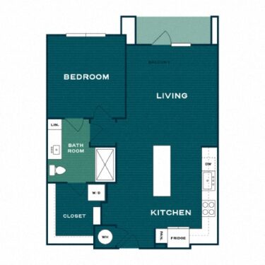Rendering of the A4S floor plan with 1 bedroom[s] and 1 bathroom[s] at Lakesound