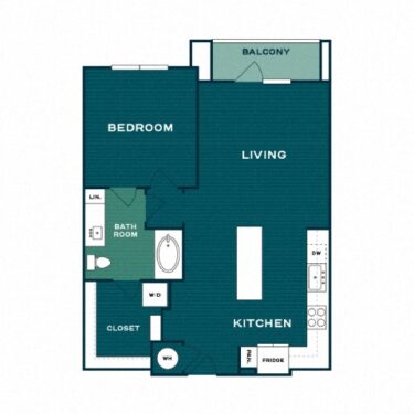 Rendering of the A4T floor plan with 1 bedroom[s] and 1 bathroom[s] at Lakesound