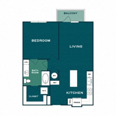 Rendering of the A5 floor plan with 1 bedroom[s] and 1 bathroom[s] at Lakesound