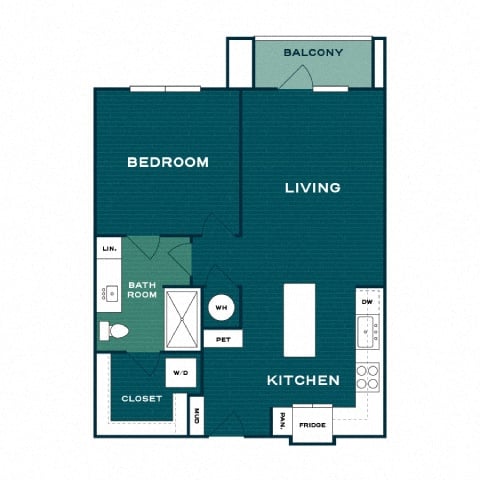 Rendering of the A2 floor plan with 1 bedroom[s] and 1 bathroom[s] at Lakesound