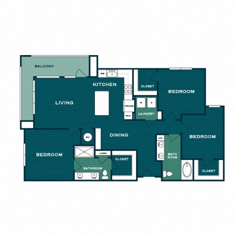 Rendering of the C1ALT floor plan with 3 bedroom[s] and 2 bathroom[s] at Lakesound