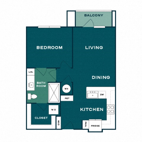 Rendering of the A1 floor plan with 1 bedroom[s] and 1 bathroom[s] at Lakesound