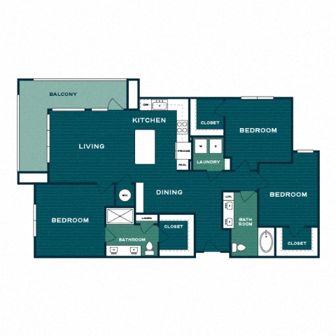 Rendering of the C1 floor plan with 3 bedroom[s] and 2 bathroom[s] at Lakesound